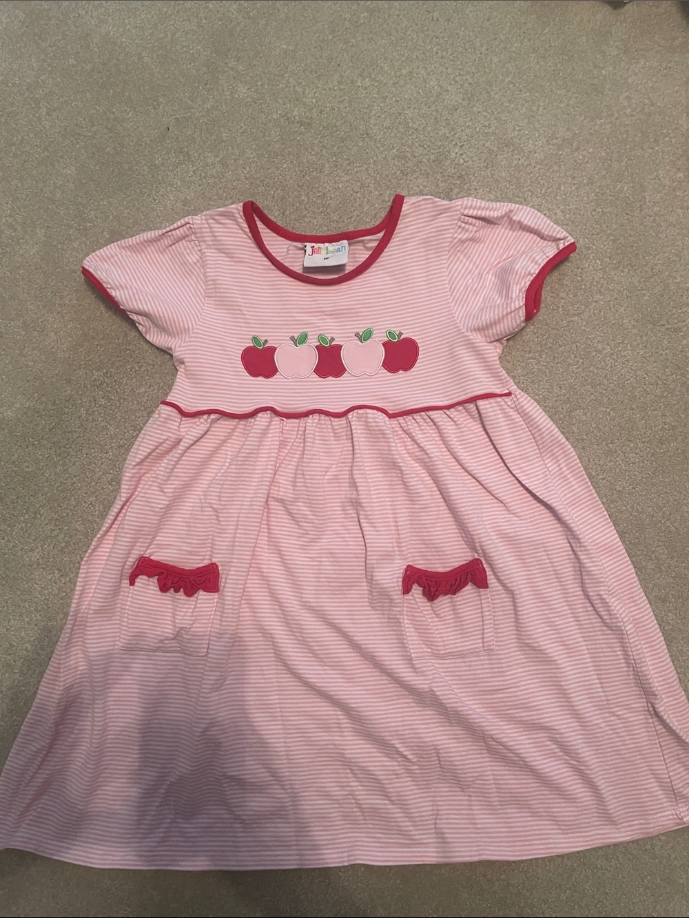 Jellybean Pink Apple-Accent Girls' Short Sleeve Dress